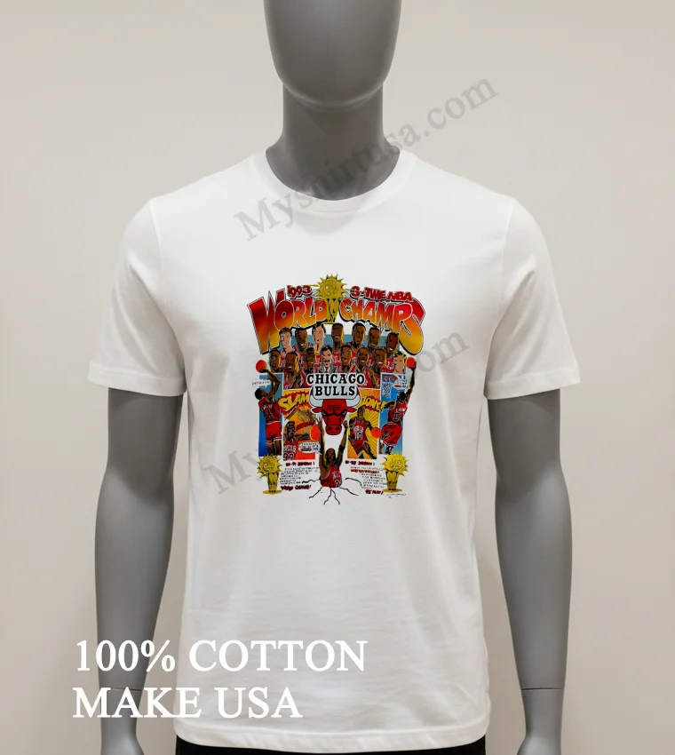 1993 Chicago Bulls 3 Peat Caricature Shirt White T Shirt 1