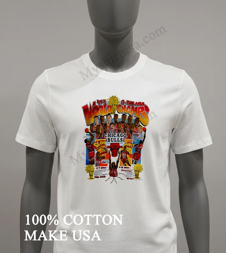 1993 Chicago Bulls 3 Peat Caricature funny america t-shirts - white-t-shirt 1993 Chicago Bulls 3 Peat Caricature Shirt White T Shirt 2