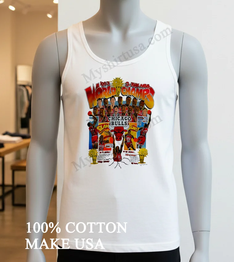 1993 Chicago Bulls 3 Peat Caricature Shirt White T Shirt 3