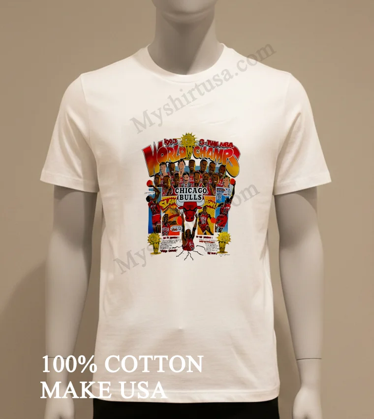 1993 Chicago Bulls 3 Peat Caricature Shirt White T Shirt