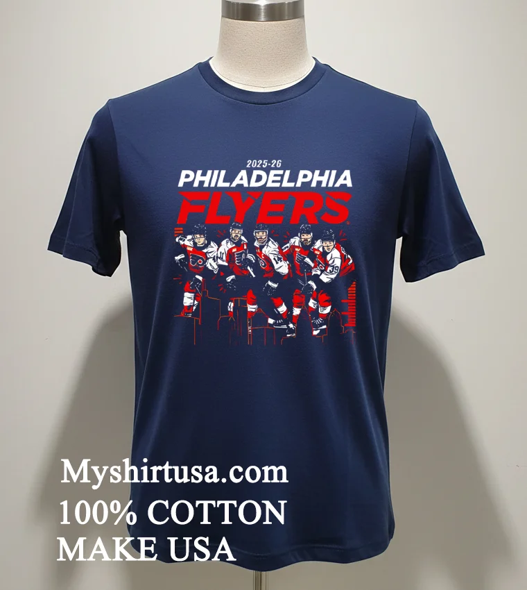 2025 26 Philadelphia Flyers Team Players Skyline T Shirt Navy Shirt