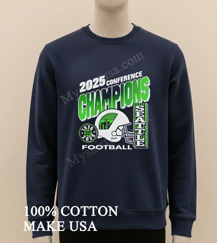 2025 Conference Champions Seattle Seahawks Football Helmet City Skyline Shirt Long Sleve Shirt