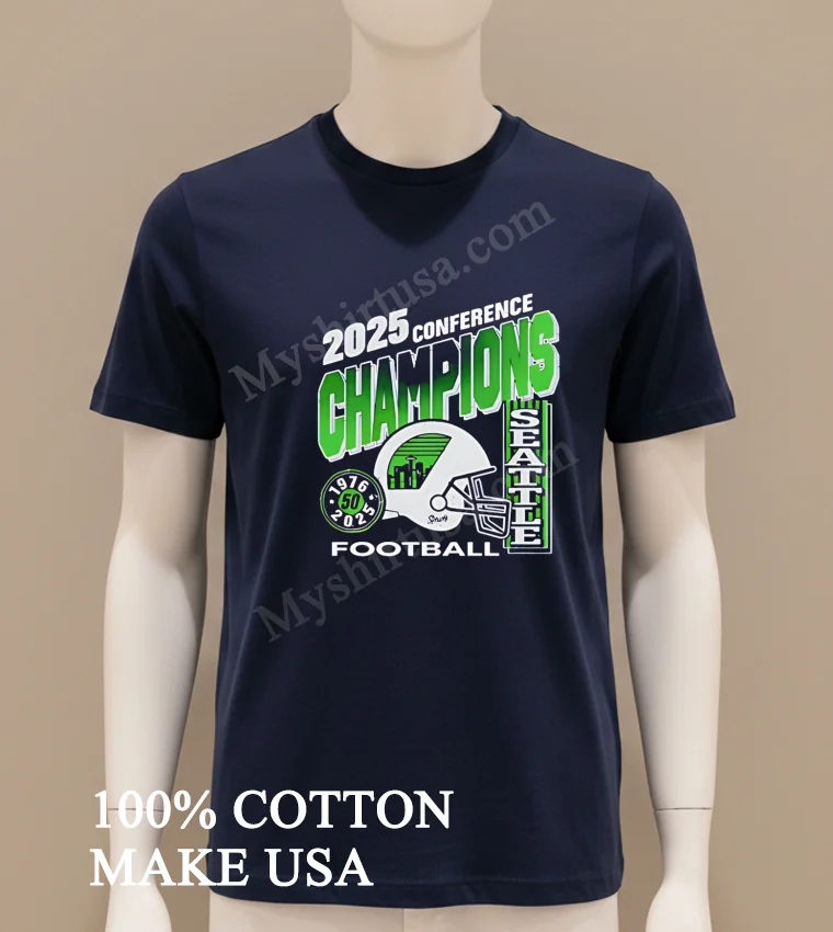 2025 Conference Champions Seattle Seahawks Football Helmet City Skyline Shirt - navy-shirt 2025 Conference Champions Seattle Seahawks Football Helmet City Skyline Shirt Navy Shirt