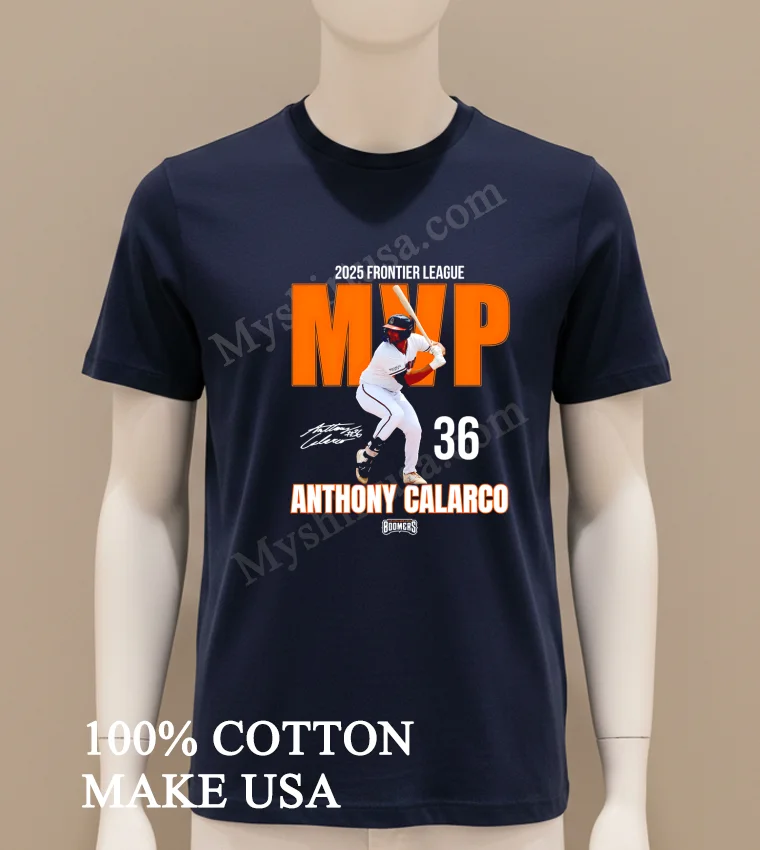 2025 Frontier League Anthony Calarco Mvp Signature new t-shirt - navy-shirt 2025 Frontier League Anthony Calarco Mvp Signature Shirt Navy Shirt
