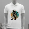 Acoustic Guitar Black Cat T Shirt White T Shirt 1