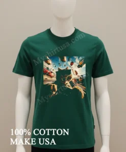 Aggressive Raccoon Wearing Sunglasses Driving Fast Action Car funny america t-shirts