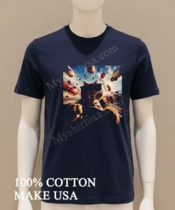 Aggressive Raccoon Wearing Sunglasses Driving Fast Action Car funny america t-shirts