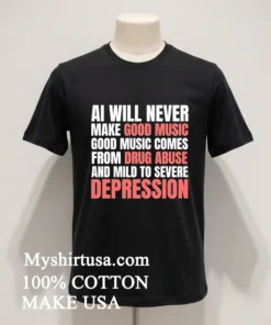 Ai Will Never Make Good Music Good Music Comes From Drug Abuse And Mild To Severe Depression Shirt