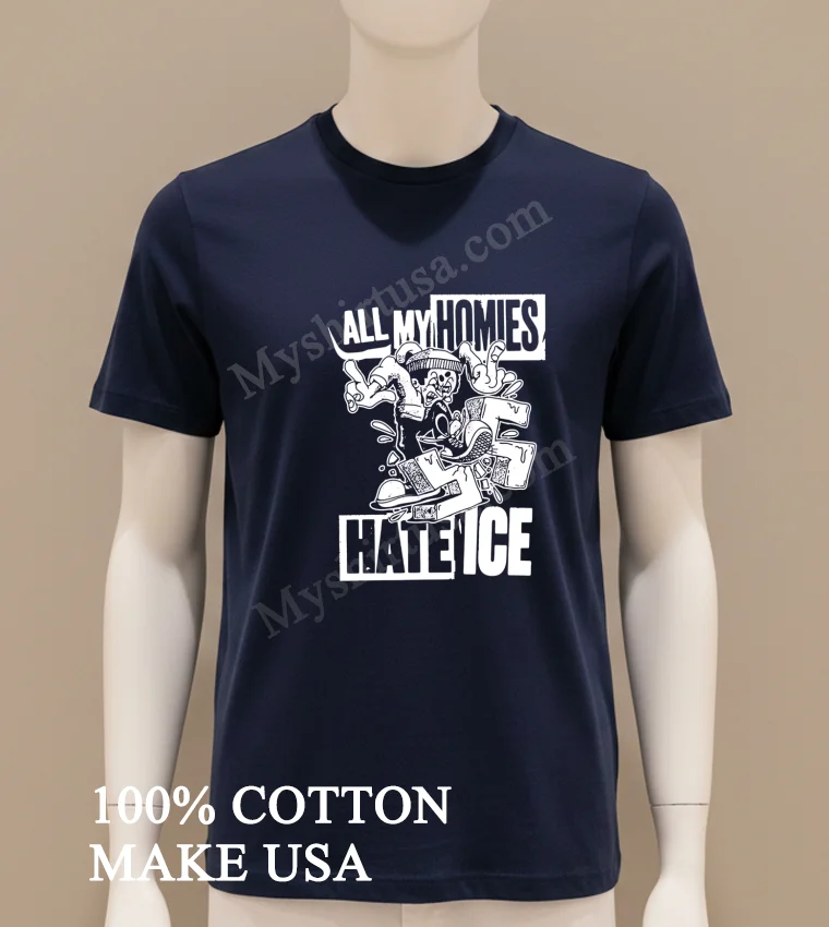All My Homies Hate Ice Skateboarding Character Graffiti Graphic Shirt Navy Shirt