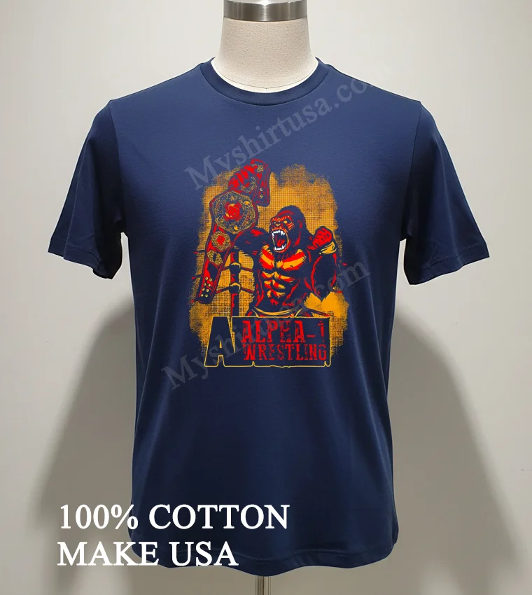 Alpha Wrestling A1 Champ Gorilla new t-shirt - navy-shirt Alpha Wrestling A1 Champ Gorilla Shirt Navy Shirt 3