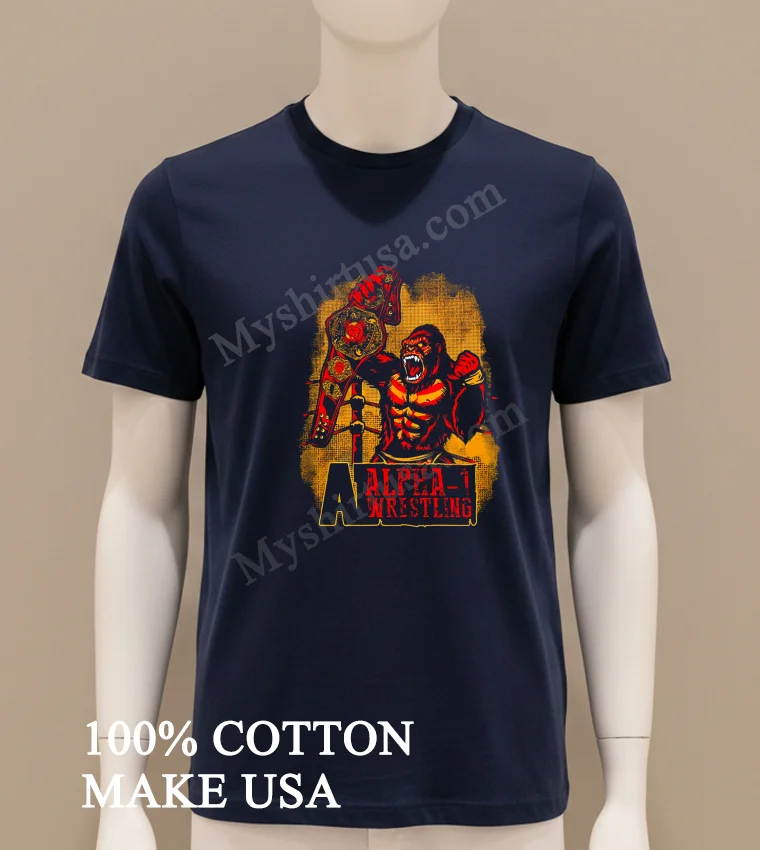 Alpha Wrestling A1 Champ Gorilla new t-shirt - navy-shirt Alpha Wrestling A1 Champ Gorilla Shirt Navy Shirt