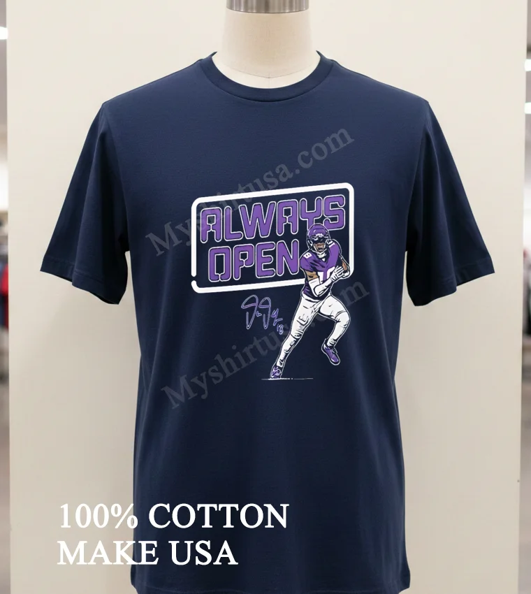 Always Open Justin Jefferson Minnesota Vikings Football funny america t-shirts - navy-shirt Always Open Justin Jefferson Minnesota Vikings Football Shirt Navy Shirt 1