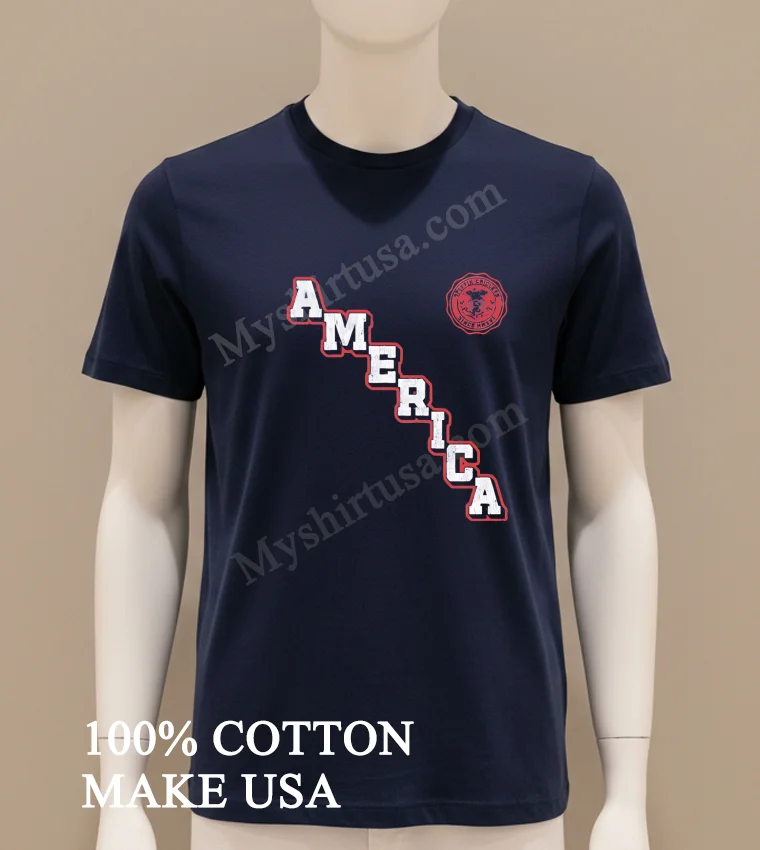 America Spittin Chiclets Since Mmivi Distressed Vertical Text Shirt Navy Shirt