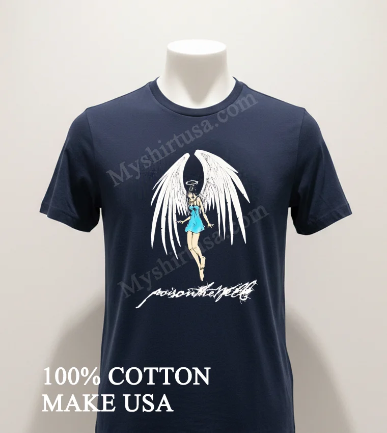 Angel With Poison The Well Script Graphic Design funny america t-shirts - navy-shirt Angel With Poison The Well Script Graphic Design Shirt Navy Shirt 1