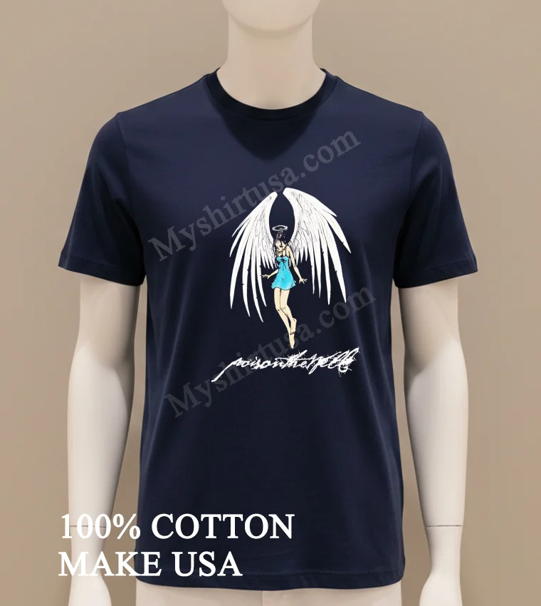 Angel With Poison The Well Script Graphic Design Shirt Navy Shirt