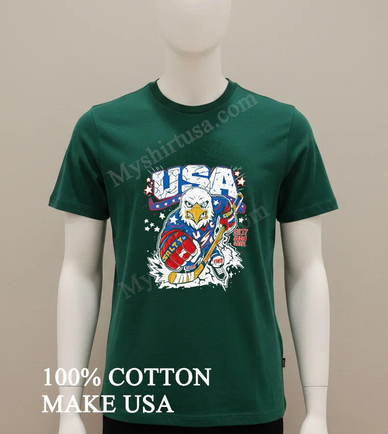 Angry Eagle Hockey Player Usa Olympic 1980 Salty Goon Gear Shirt Green Shirt