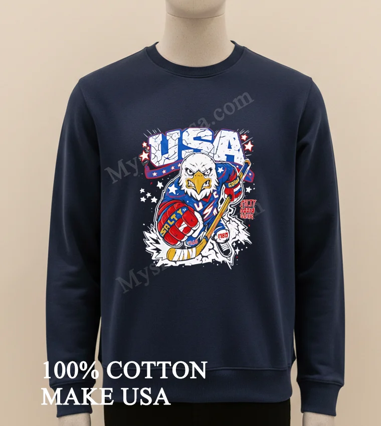 Angry Eagle Hockey Player Usa Olympic 1980 Salty Goon Gear Shirt Long Sleve Shirt