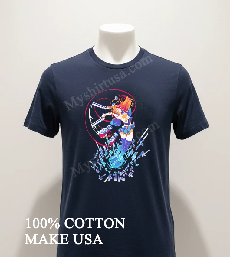 Anime Girl With Guns Magical Girl Action Pose Shirt Navy Shirt 1