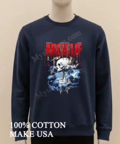 Archive Skull With Arrows And Swallows Storm Background funny america t-shirts