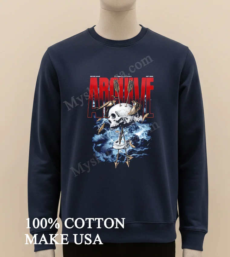 Archive Skull With Arrows And Swallows Storm Background Shirt Long Sleve Shirt