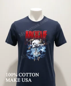 Archive Skull With Arrows And Swallows Storm Background funny america t-shirts