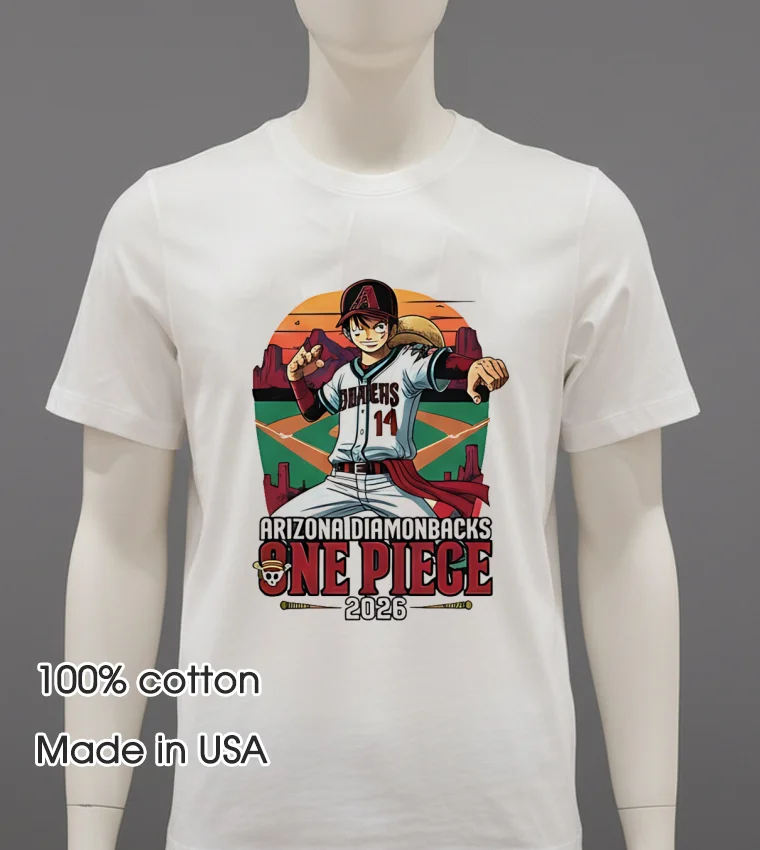 Arizona Diamondbacks One Piece 2026 Luffy Shirt - white-t-shirt Arizona Diamondbacks One Piece 2026 Luffy Shirt White T Shirt 3