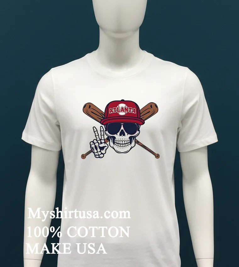 Atlanta Baseball Skeleton Shirt White T Shirt 2