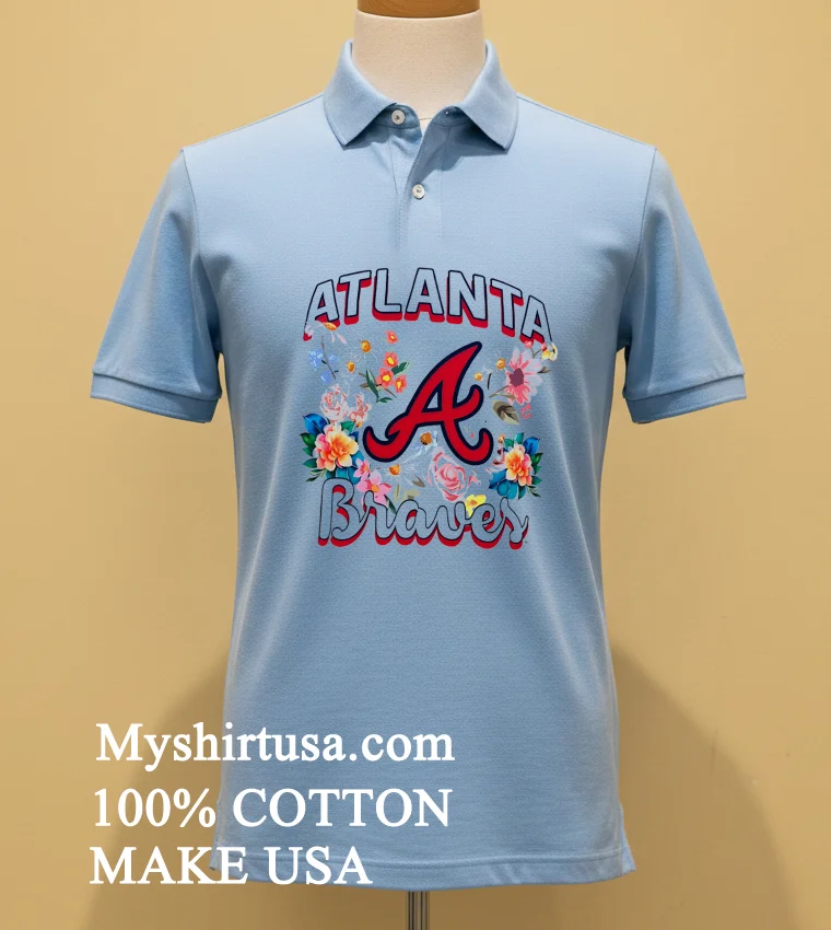 Atlanta Braves Flowers Graphic Pullover Shirt - blue-shirt Atlanta Braves Flowers Graphic Pullover Shirt Blue Shirt