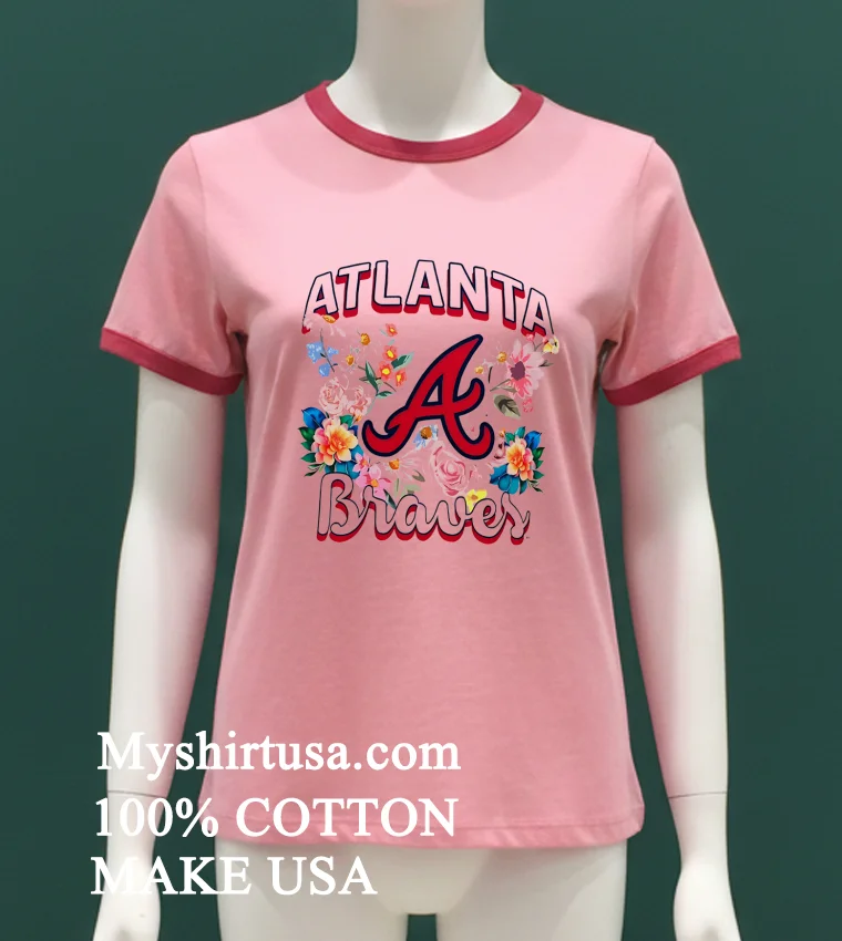 Atlanta Braves Flowers Graphic Pullover Shirt Pink T Shirt