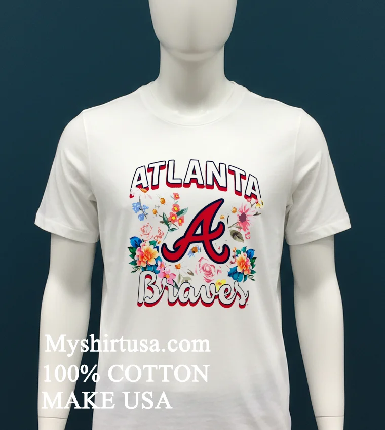 Atlanta Braves Flowers Graphic Pullover Shirt White T Shirt 1