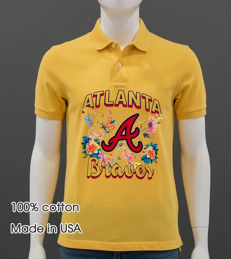 Atlanta Braves Flowers Graphic Pullover Shirt - yellow-t-shirt Atlanta Braves Flowers Graphic Pullover Shirt Yellow T Shirt