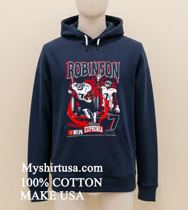 Atlanta Falcons Bijan Robinson Touchdown Skyline Shirt - navy-shirt Atlanta Falcons Bijan Robinson Touchdown Skyline Shirt Navy Shirt 1