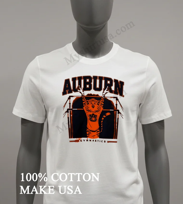 Auburn Tigers Gymnastics Mascot On Uneven Bars funny america t-shirts - white-t-shirt Auburn Tigers Gymnastics Mascot On Uneven Bars Shirt White T Shirt 3
