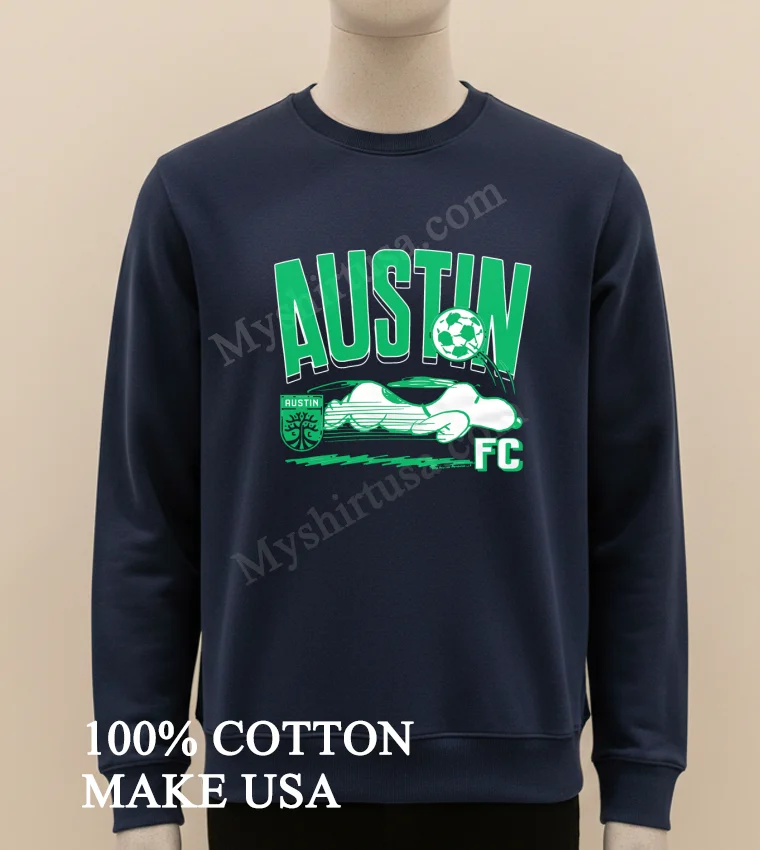 Austin Fc Snoopy Running Green Soccer Ball Graphic Shirt Long Sleve Shirt