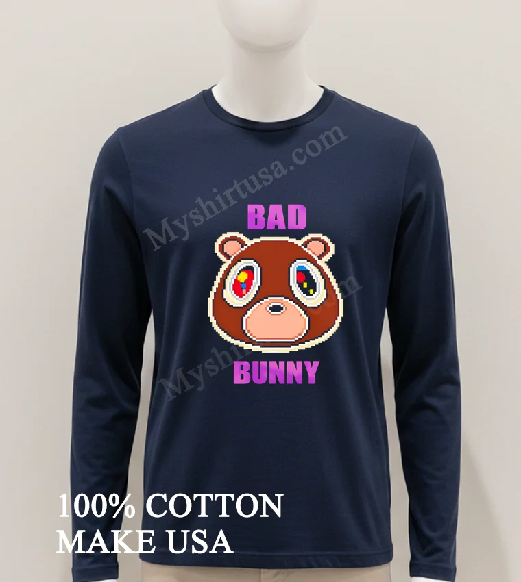 Bad Bunny Pixel Art Kanye West Dropout Bear Head funny america t-shirts - hoodie-shirt Bad Bunny Pixel Art Kanye West Dropout Bear Head Shirt Hoodie Shirt 1