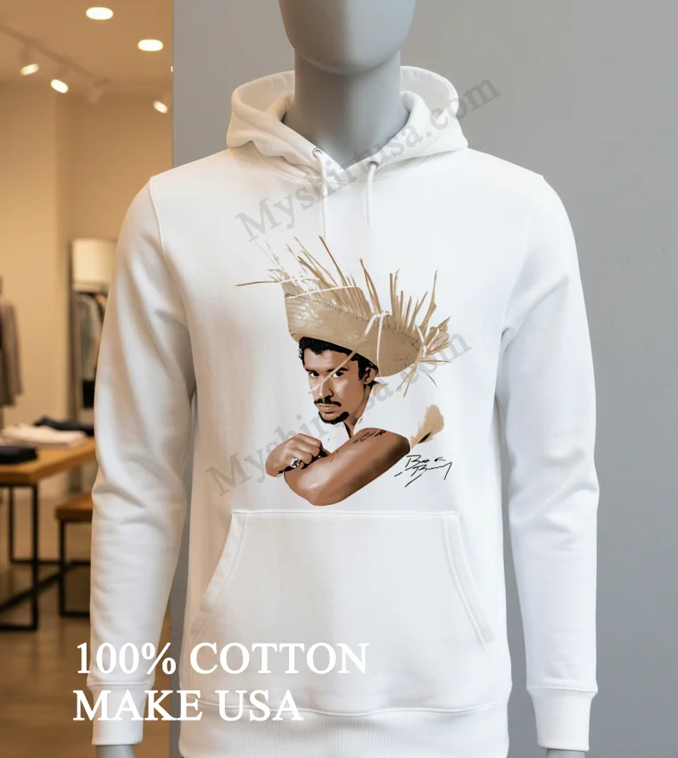 Bad Bunny Portrait With Straw Hat And Signature Shirt Hoodie Shirt