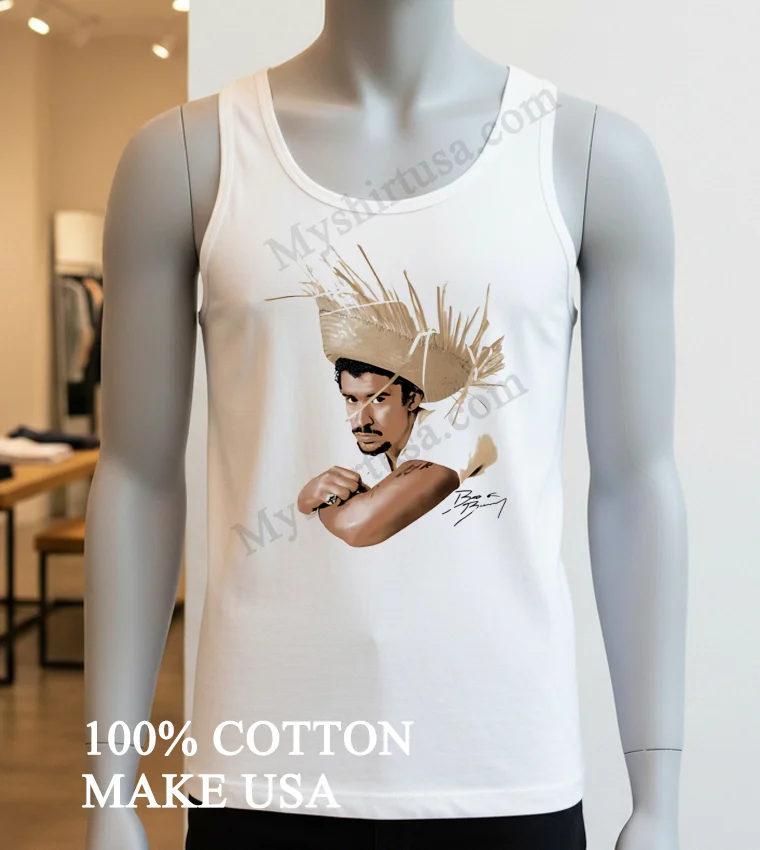 Bad Bunny Portrait With Straw Hat And Signature funny america t-shirts - white-t-shirt Bad Bunny Portrait With Straw Hat And Signature Shirt White T Shirt 3