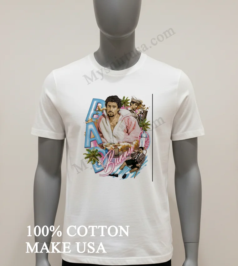 Bad Bunny Puerto Rico Latin Music Artist Collage funny america t-shirts - white-t-shirt Bad Bunny Puerto Rico Latin Music Artist Collage Shirt White T Shirt 1