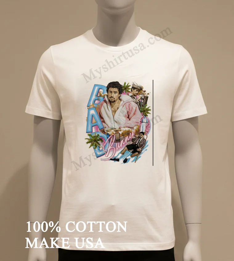 Bad Bunny Puerto Rico Latin Music Artist Collage funny america t-shirts - white-t-shirt Bad Bunny Puerto Rico Latin Music Artist Collage Shirt White T Shirt