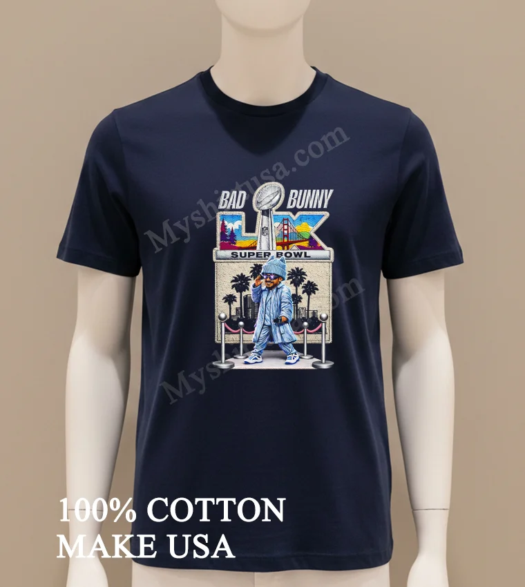 Bad Bunny Super Bowl Lx San Francisco Bay Bridge Shirt Navy Shirt