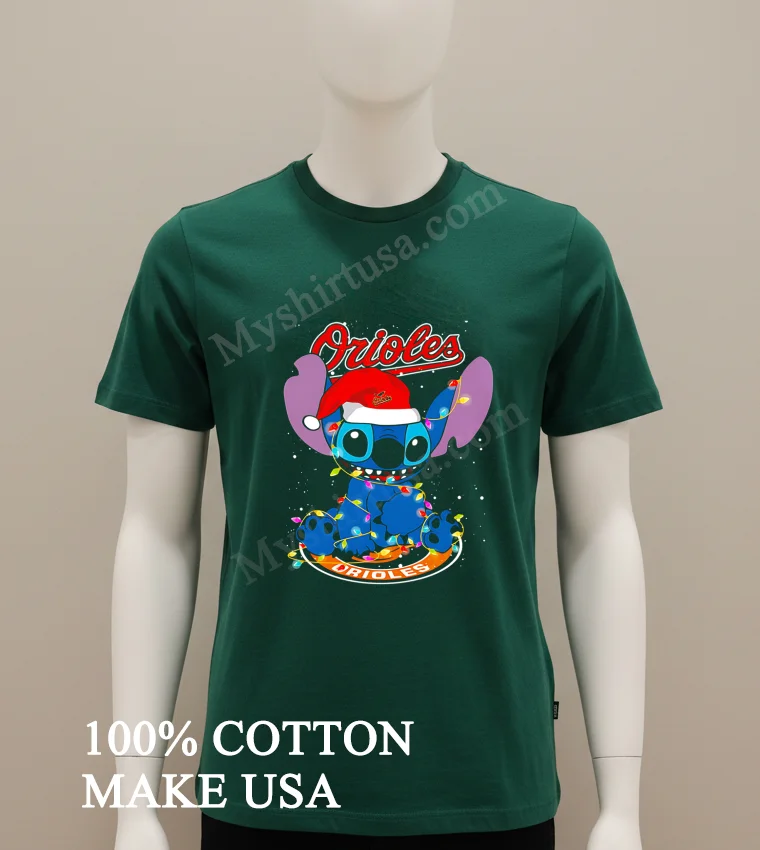 Baltimore Orioles Noel Stitch Baseball Christmas new t-shirt - green-shirt Baltimore Orioles Noel Stitch Baseball Christmas Shirt Green Shirt