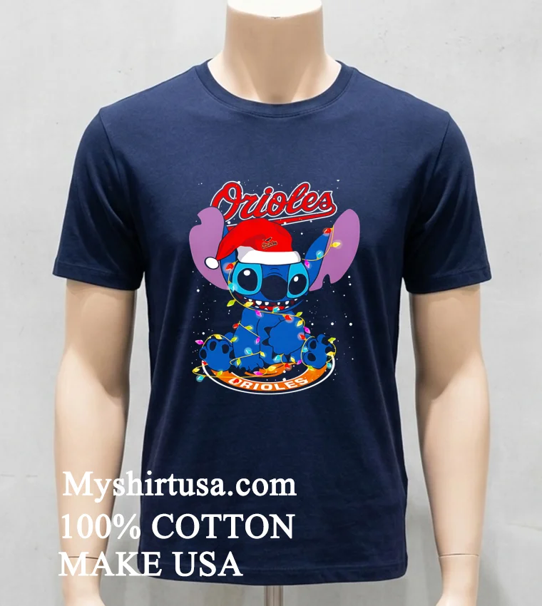 Baltimore Orioles Noel Stitch Baseball Christmas new t-shirt - navy-shirt Baltimore Orioles Noel Stitch Baseball Christmas Shirt Navy Shirt