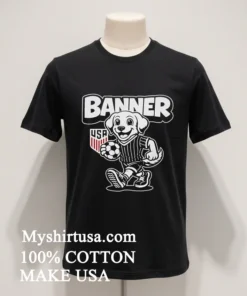 Banner Usa Shield Logo Puppy Dog Holding Soccer Ball funny america t-shirts