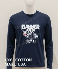 Banner Usa Shield Logo Puppy Dog Holding Soccer Ball funny america t-shirts