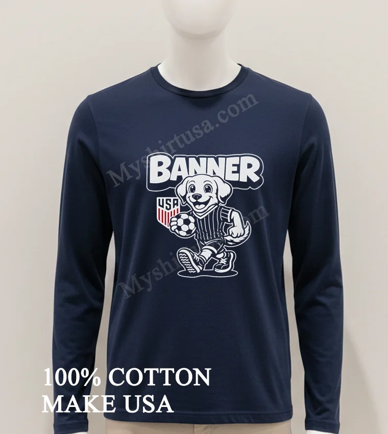 Banner Usa Shield Logo Puppy Dog Holding Soccer Ball Shirt Hoodie Shirt