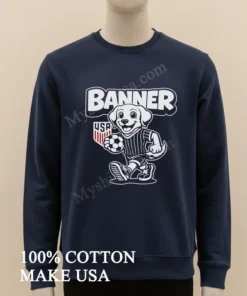 Banner Usa Shield Logo Puppy Dog Holding Soccer Ball funny america t-shirts