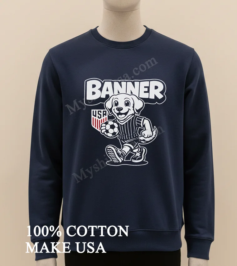 Banner Usa Shield Logo Puppy Dog Holding Soccer Ball Shirt Long Sleve Shirt