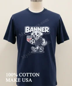 Banner Usa Shield Logo Puppy Dog Holding Soccer Ball funny america t-shirts