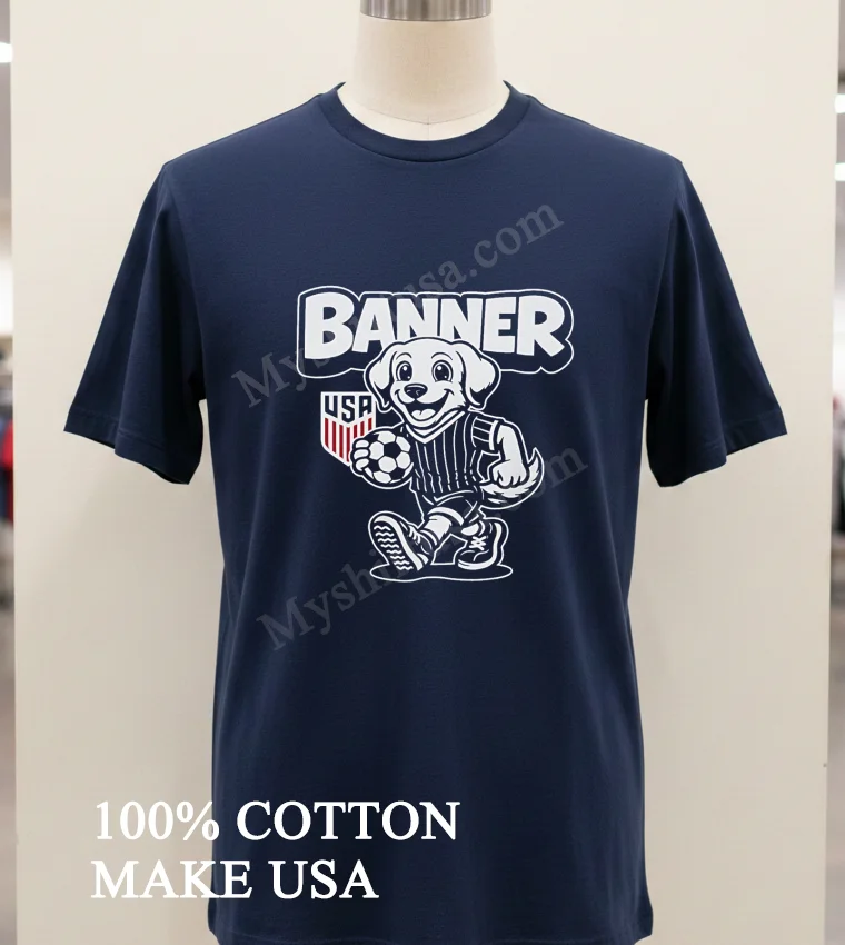 Banner Usa Shield Logo Puppy Dog Holding Soccer Ball funny america t-shirts - navy-shirt Banner Usa Shield Logo Puppy Dog Holding Soccer Ball Shirt Navy Shirt 1