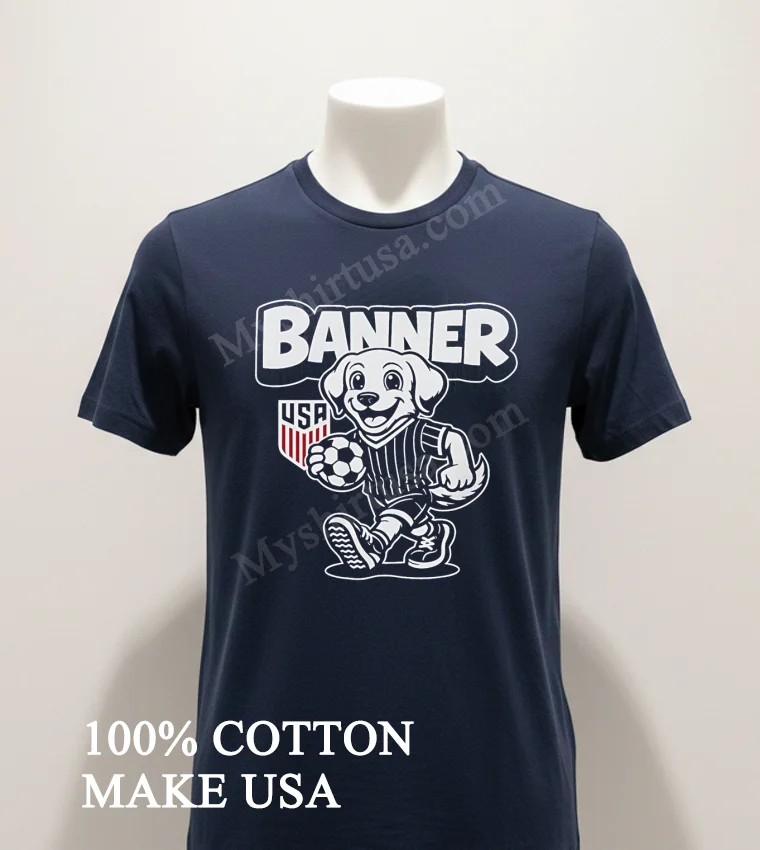 Banner Usa Shield Logo Puppy Dog Holding Soccer Ball funny america t-shirts - navy-shirt Banner Usa Shield Logo Puppy Dog Holding Soccer Ball Shirt Navy Shirt